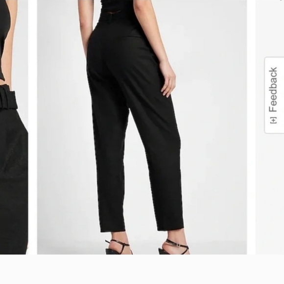 Express Black Linen High Rise Ankle Paperbag Pants Size 12 - Picture 3 of 7